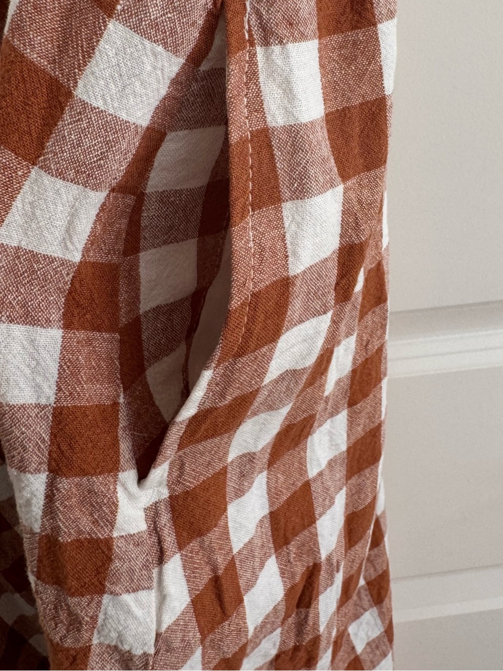 Brown/Rust & White Gingham Midi Dress Cottagcore linen Picnic summer - Picture 5 of 12